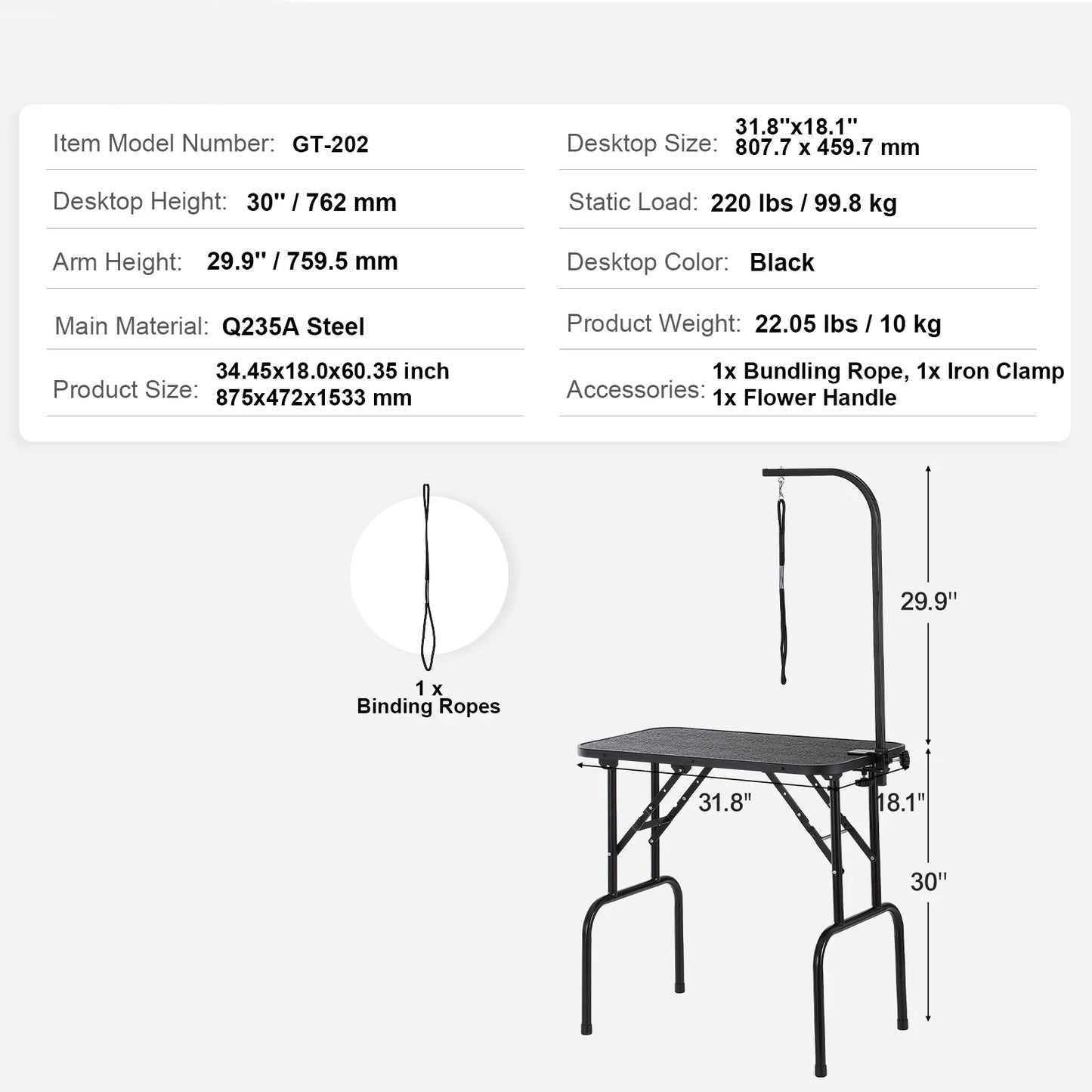 Grooming Table With Dual Arms And Clamp For Dogs Foldable