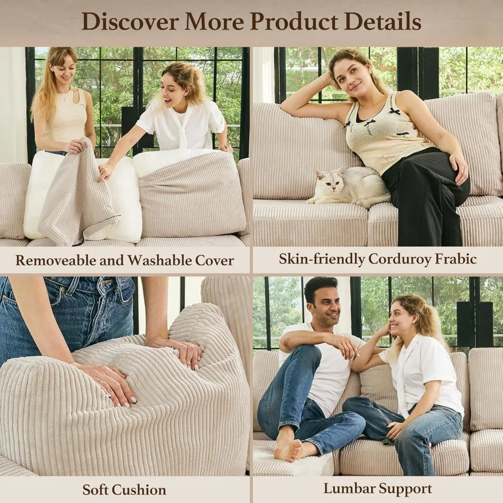 XIAOLANG Modular Sectional Sofa With Deep Storage Corduroy Convertible Sleeper