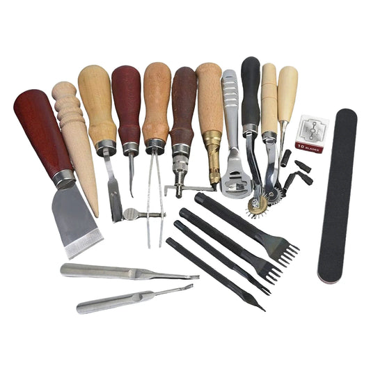 Bymaocar Leather Tools 19 Pcs Kit With Stainless Steel Blades