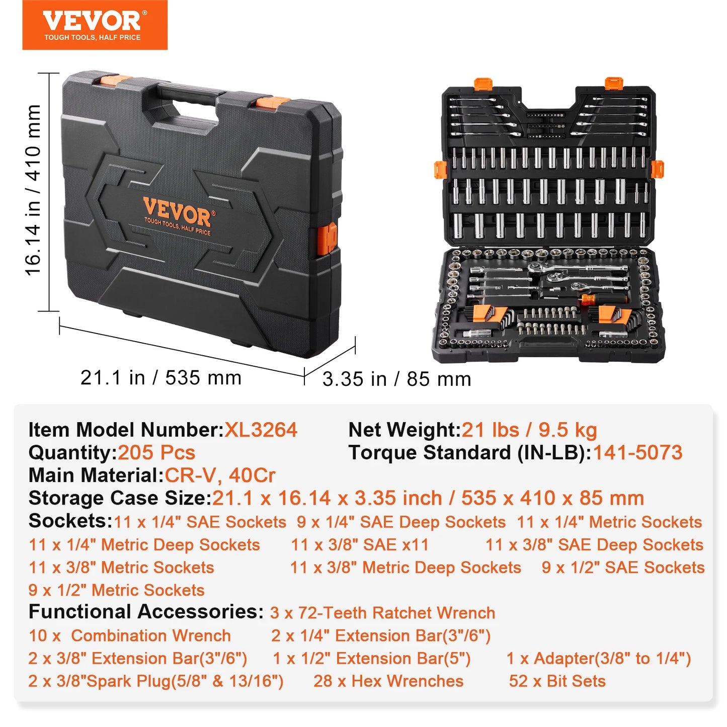 SucceBuy Mechanics Tool Set And Socket Set 145/205 Pcs