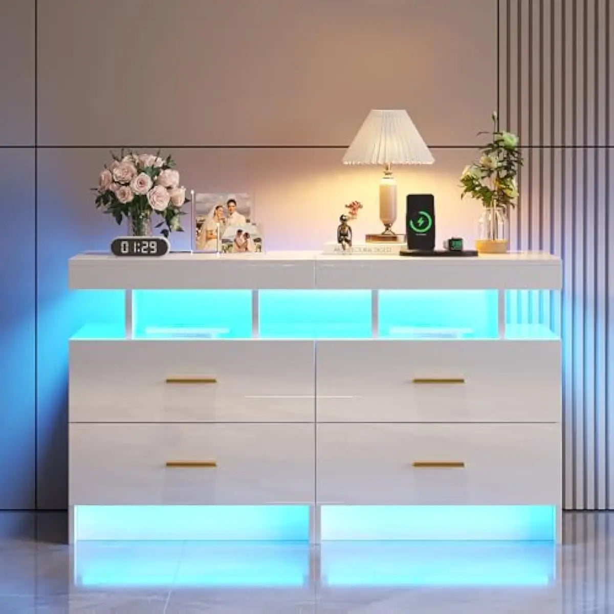 Modern Led Nightstand With Wireless Charging And Usb Ports