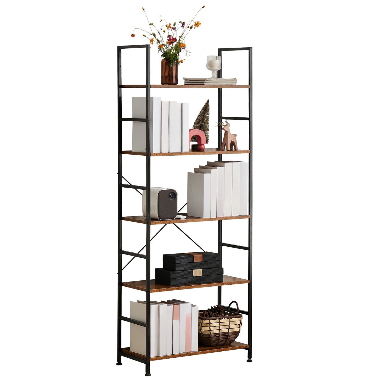 JHK 5 Tier Wooden Display Bookshelf With Stable Frame