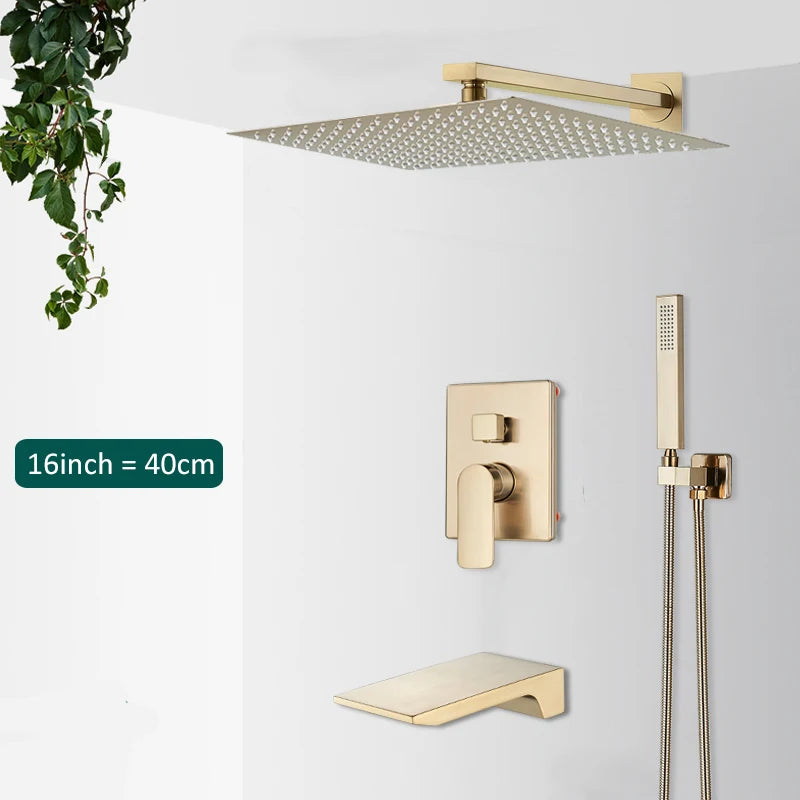 Quyanre Brushed Wall Mounted Shower System With Rainfall Faucet