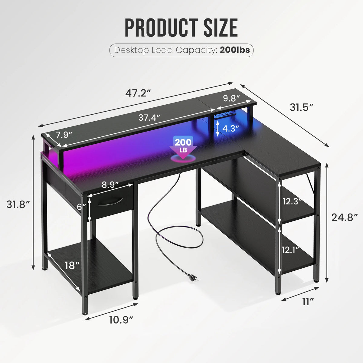 MCQ Ergonomic Standing Office Desk With Storage Shelves