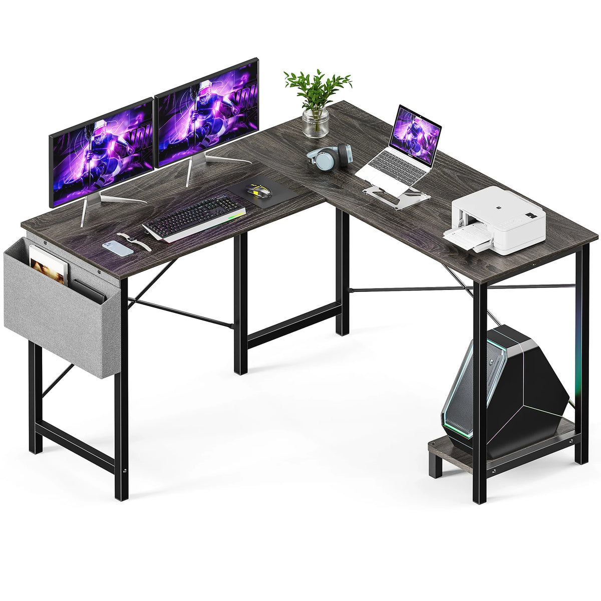 MCQ L-Shaped Wooden Office Desk Side Bag Reversible Gaming Table