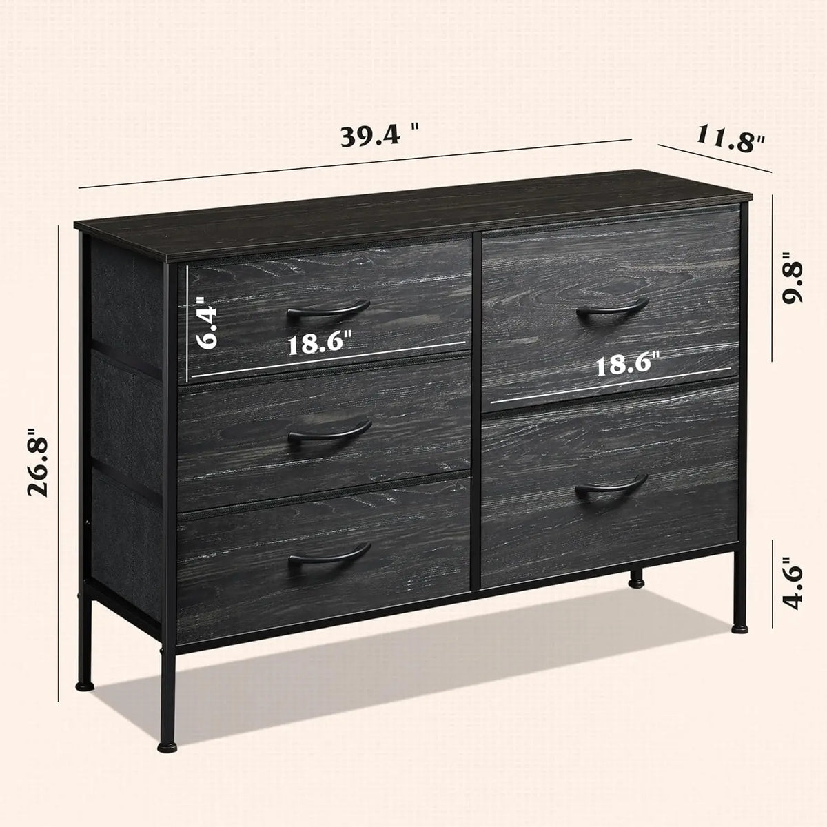 JHK Fabric Chest With Metal Frame Bedroom Storage Organizer