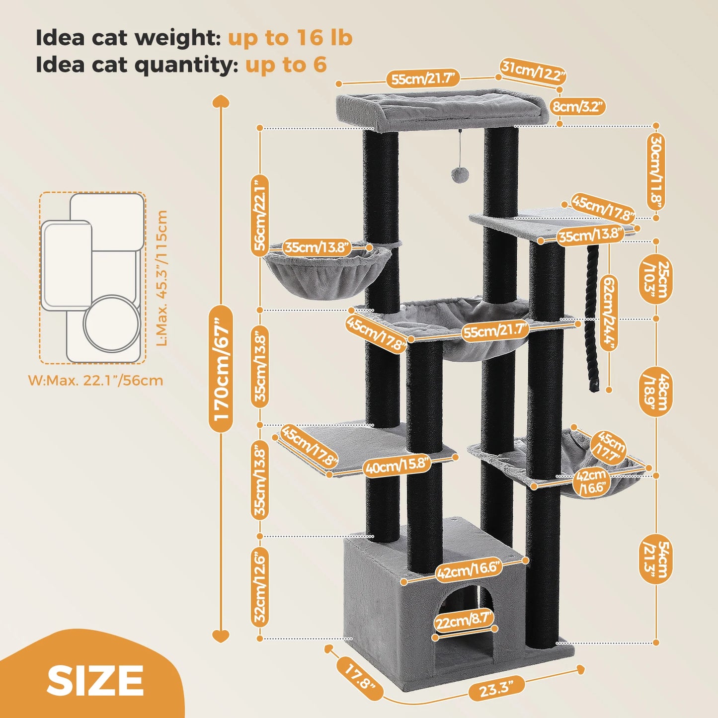 PAWZ Road Cat Tree Tower With Multiple Levels Hammock