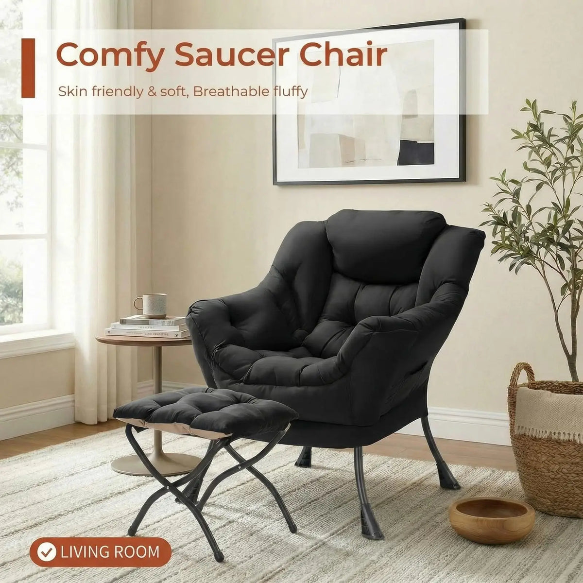 Lazy Chair with Foldable Ottoman,Modern Comfy Lounge Chair,Large Sofa Armchair,Reading Chair,with Footrest,a Side Pocket,non-slip foot pads,for Bedroom,Living Room,Dorm
