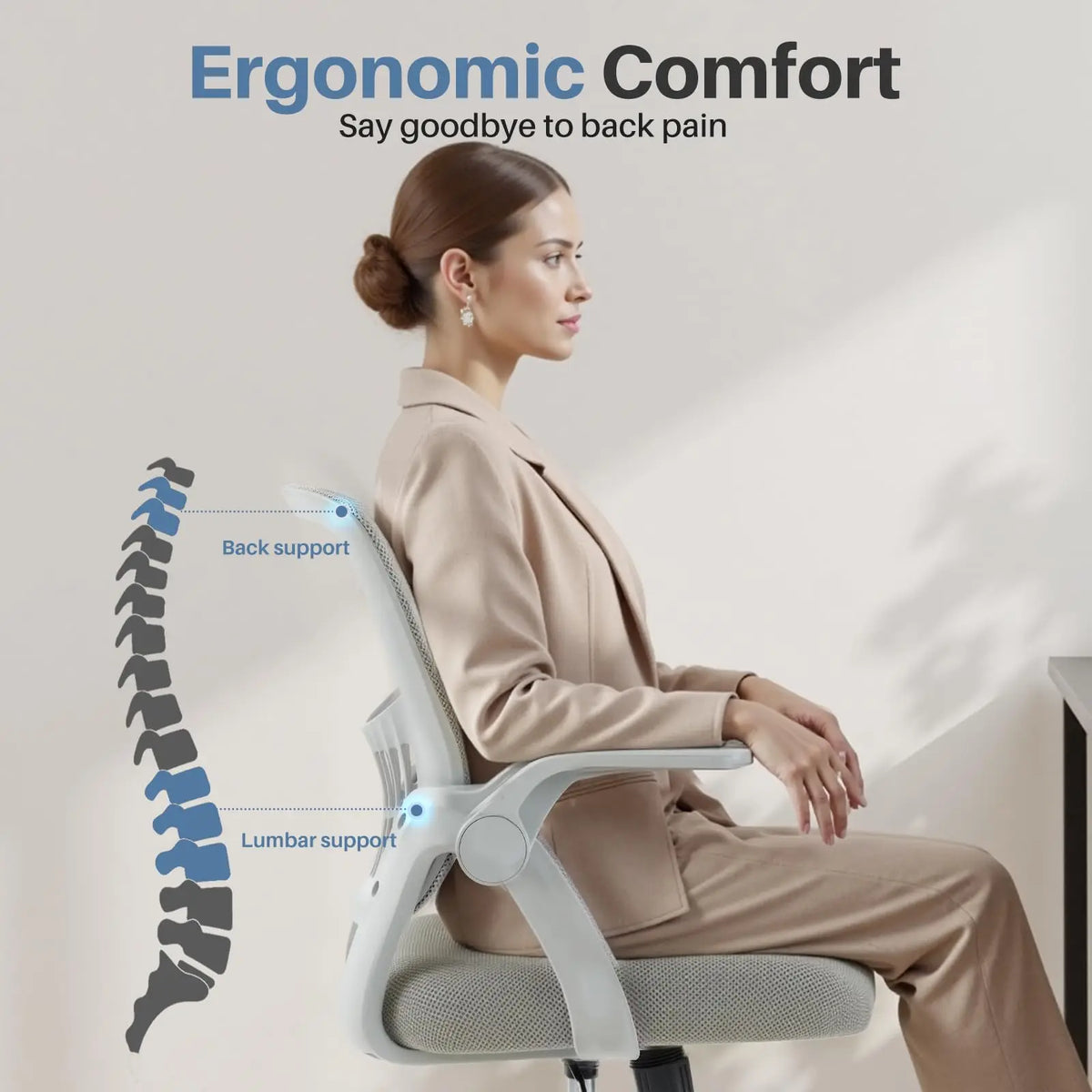 JHK Ergonomic Mid Back Office Chair With Adjustable Height