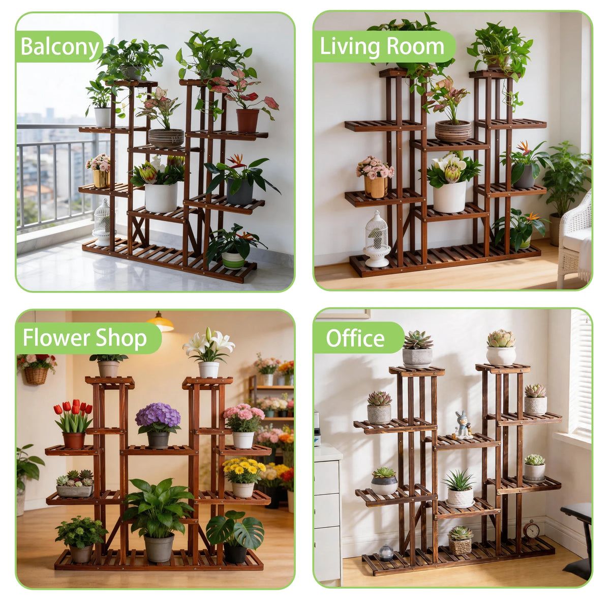 Wisfor Wooden Multi Tier Indoor Outdoor Plant Display Stand Shelf