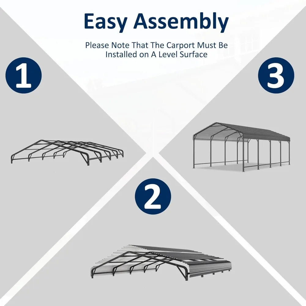 Heavy Duty Galvanized Metal Carport With Extra Base
