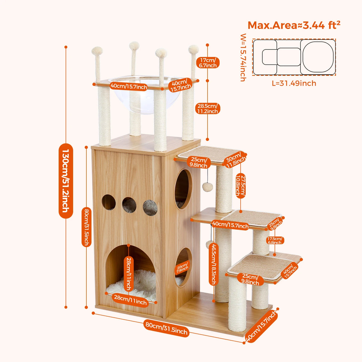 PAWZ Multi-Level Cat Tree With Scratching Posts And Hammock