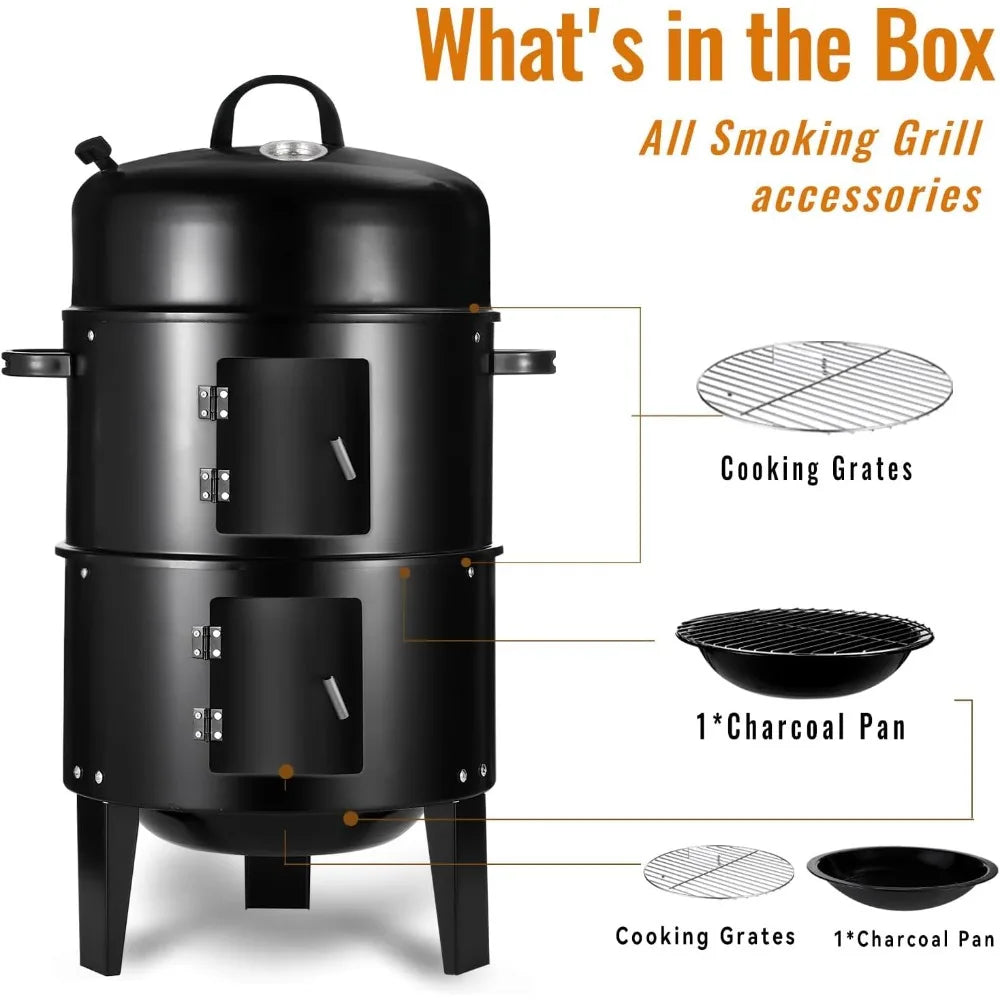 XIUWO Portable Vertical Charcoal Smoker Grill With Thermometers