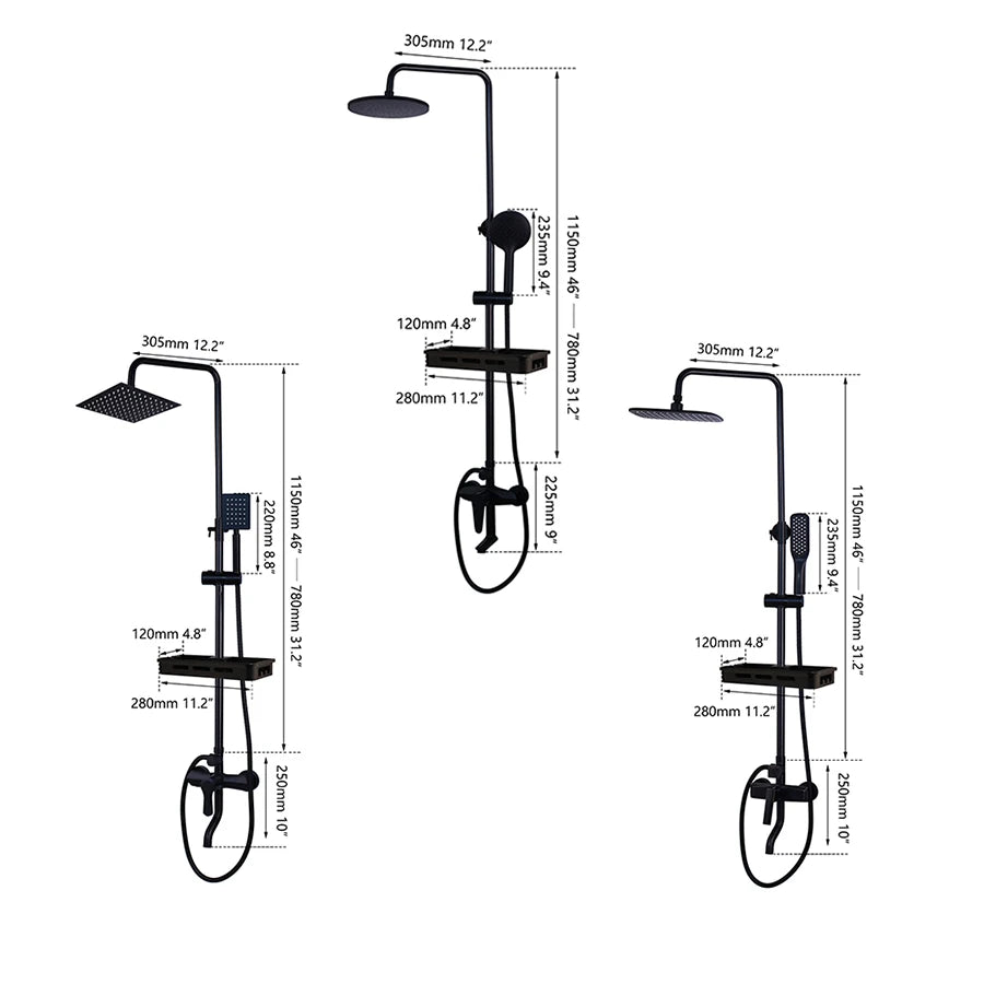 SINLAKU Bathroom Rainfall Shower Mixer Set With Storage Shelf