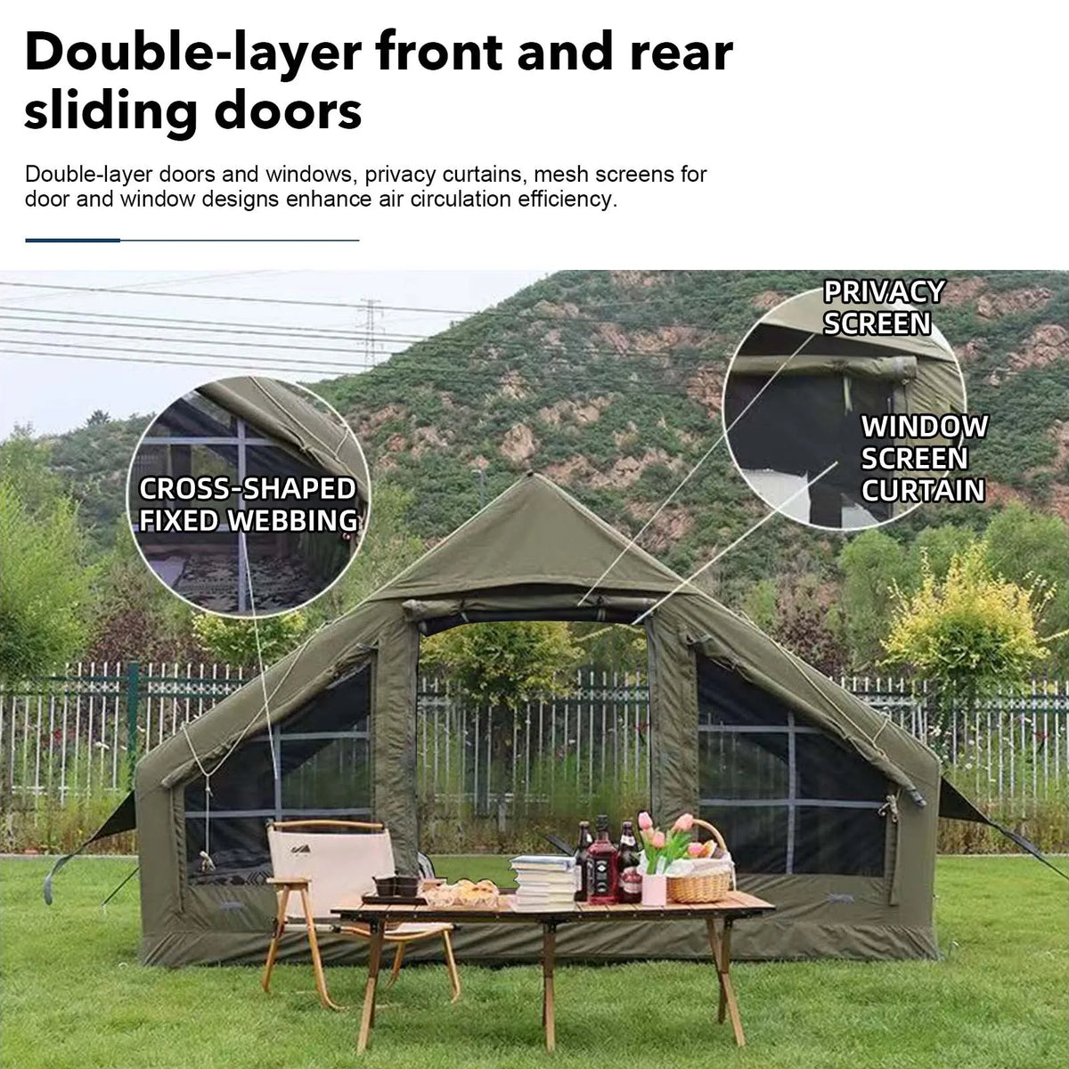 SENLEETO Inflatable Glamping Tent With Waterproof Mat And Stove Jack
