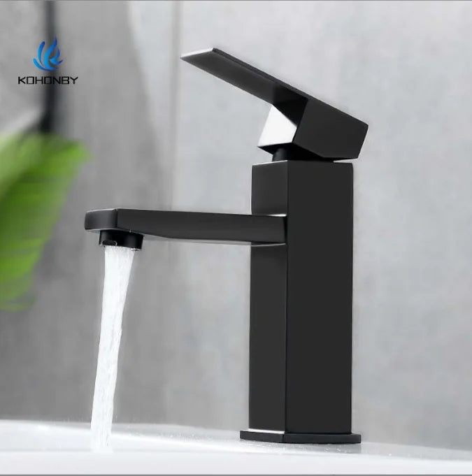 304 Stainless Steel Square Basin Faucet Hot Cold Deck Mounted