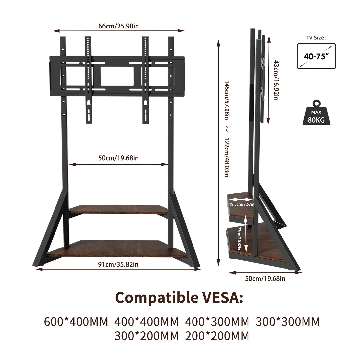 Unho Adjustable Rolling TV Floor Stand Mount for Large TVs