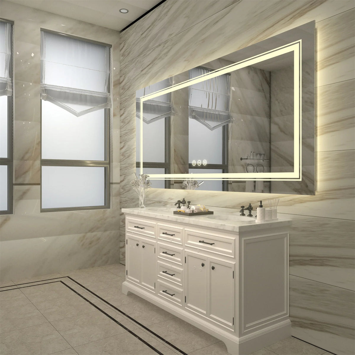 LED Backlit Bathroom Mirror With Antifog Touch Dimmable Lighting