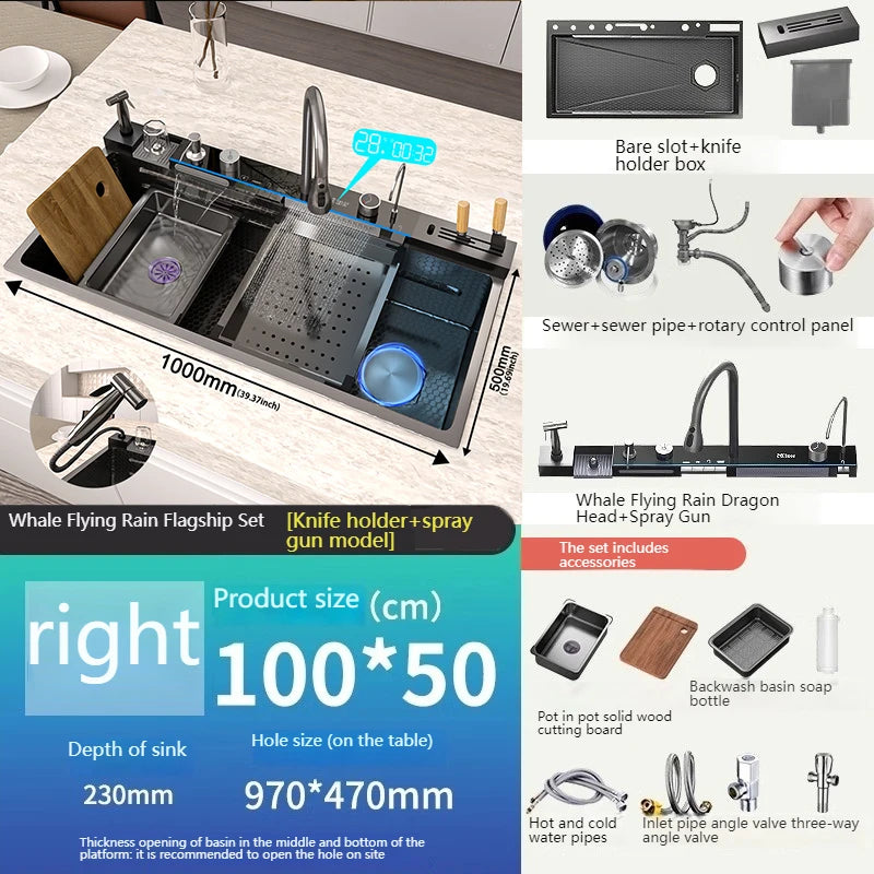 Telisiya Stainless Steel Rectangular Kitchen Sink With Digital Display