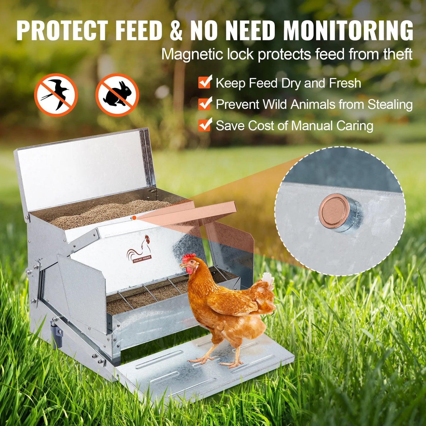 SucceBuy Automatic Chicken Feeder 25 Lb Capacity Galvanized Steel