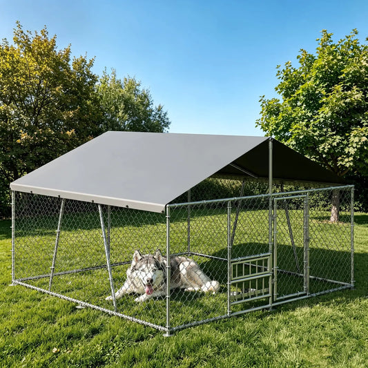 DishyKooker Heavy Duty Galvanized Dog Kennel With Waterproof Roof And Feeding Door