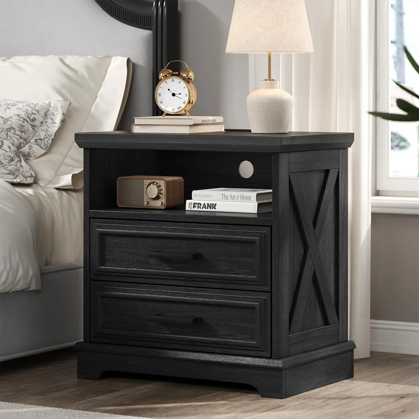 Frame Farmhouse Nightstands With Charging Station Set of 2