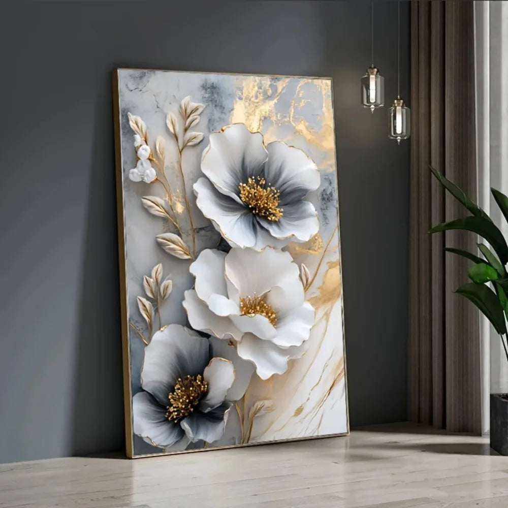 Modern Floral Canvas Mural Framed 3D Flower Painting