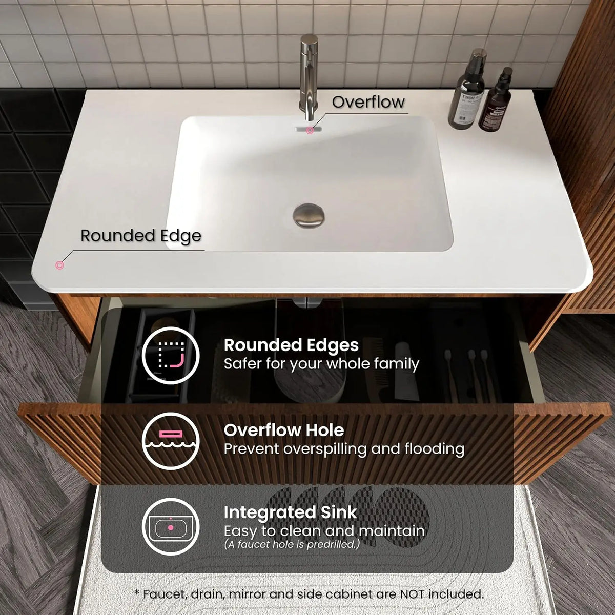 Custom Modern Floating Bathroom Vanity With Sink And Soft Close