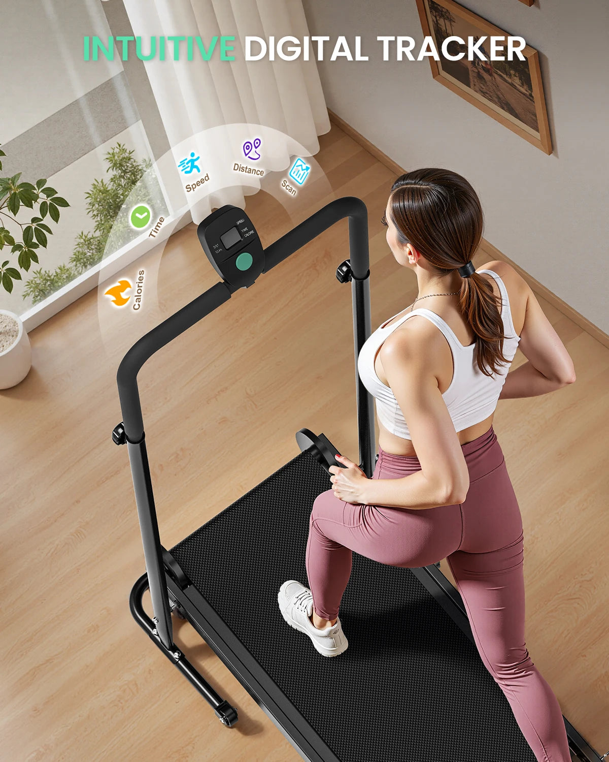 AKLUER Motorless Treadmill With Dual Flywheels And LCD Monitor