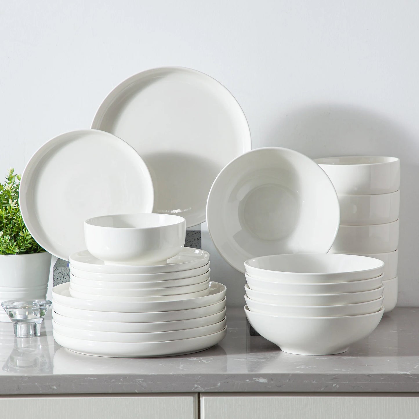 MALACASA Porcelain Dinnerware Set Curved Edge For Home And Restaurant