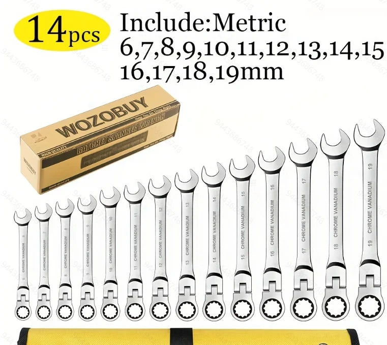 WOZOBUY Flex-Head Ratchet Wrench Set 12/14/16/17pcs Cr-V