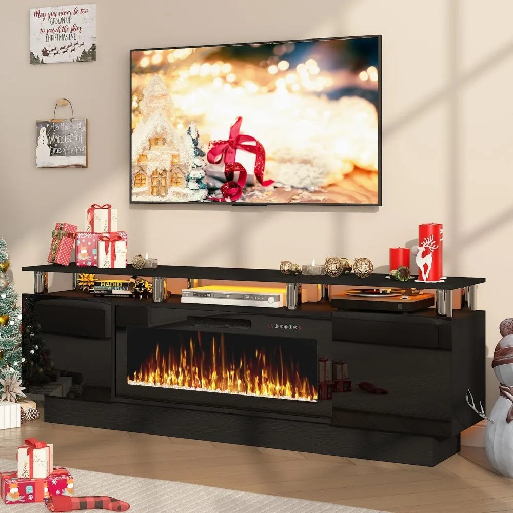 Frame Modern Wood Television Stand With Led Fireplace Entertainment Center