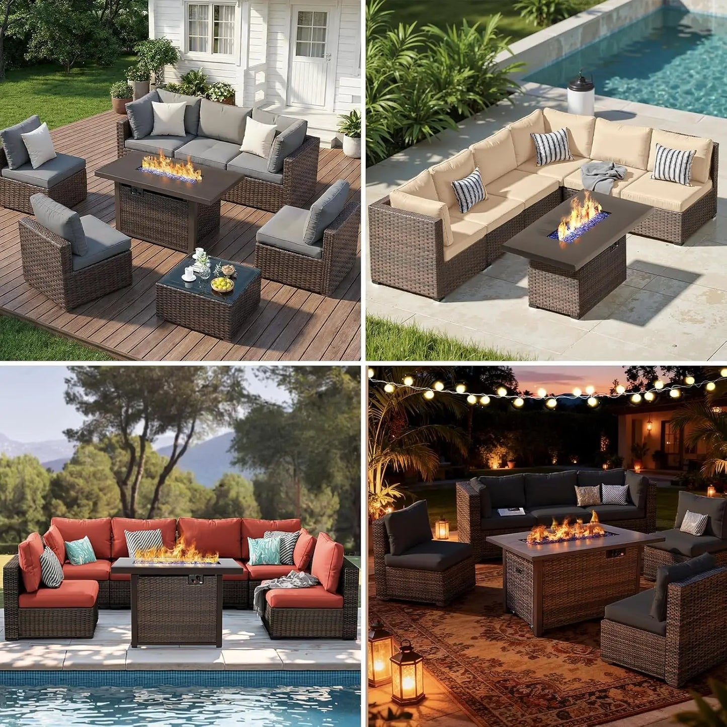 XIAOLANG 7-Piece Outdoor Patio Furniture Set With Fire Pit Table