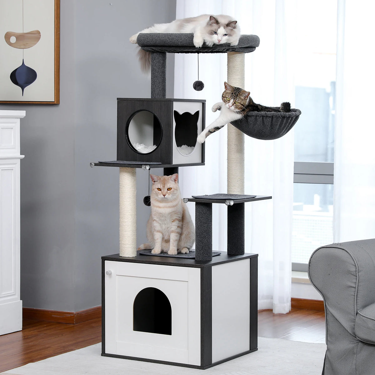 PAWZ Multi-Level Cat Tree With Scratching Posts And Hammock