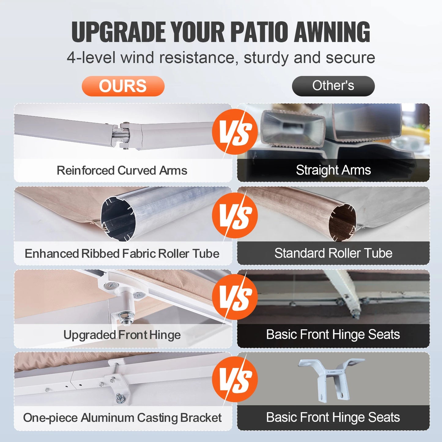 SucceBuy Manual Retractable Awning Outdoor Sun Shade Polyester