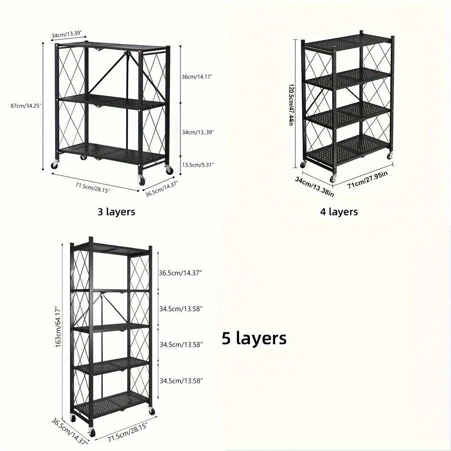 Heavy-Duty Foldable Metal Storage Rack With Wheels For Garage