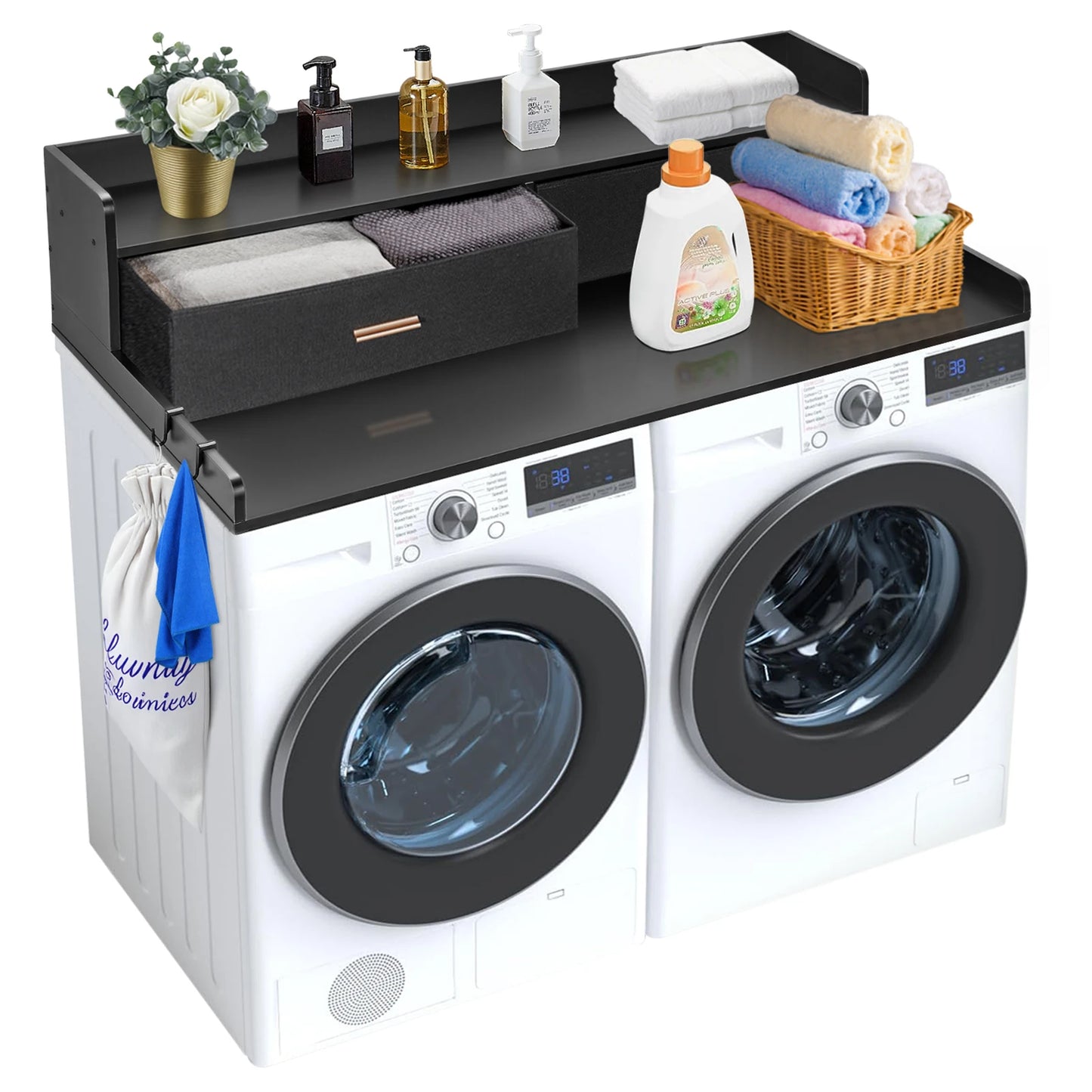 SucceBuy Corner Washer Dryer Countertop With Shelf