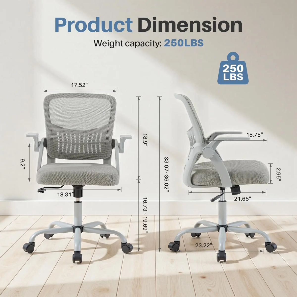 JHK Ergonomic Mid Back Office Chair With Adjustable Height