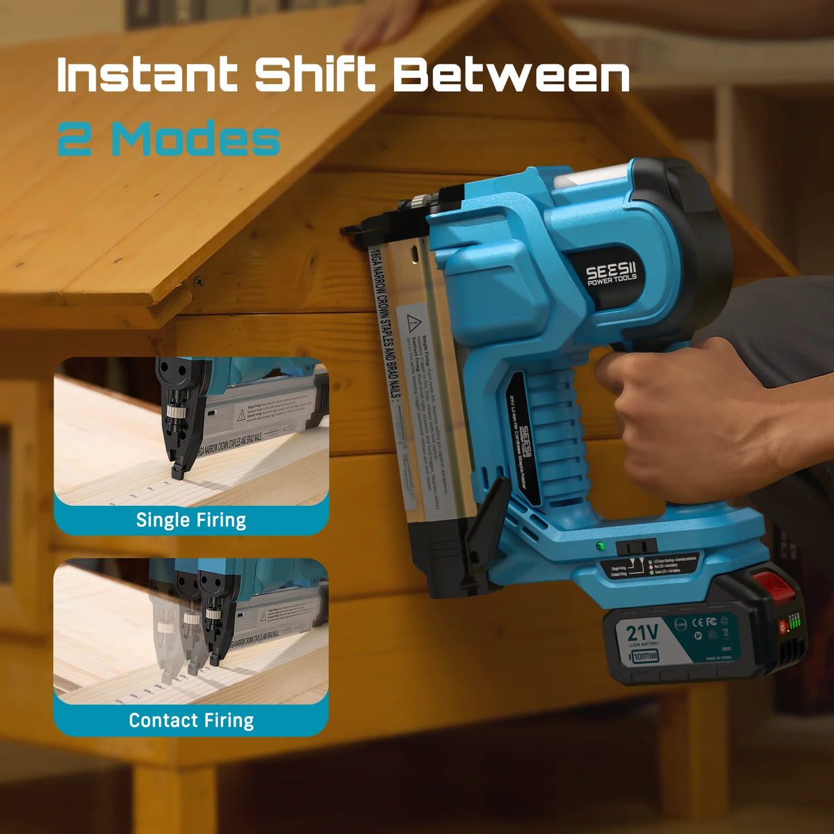 Seesii Cordless Electric Brad Nail Gun With Rechargeable Battery