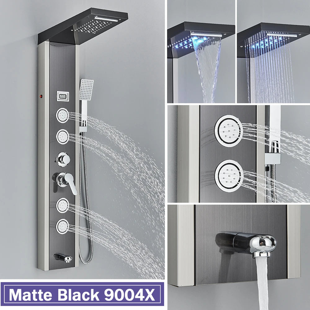 Rozin Shower Column LED Rainfall Bath Panel With Massage Jet