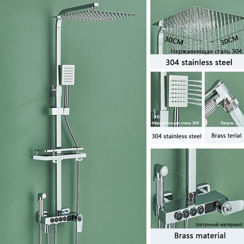 ALENARTWATER Black And Gold Shower Faucet Set With Dual Spray