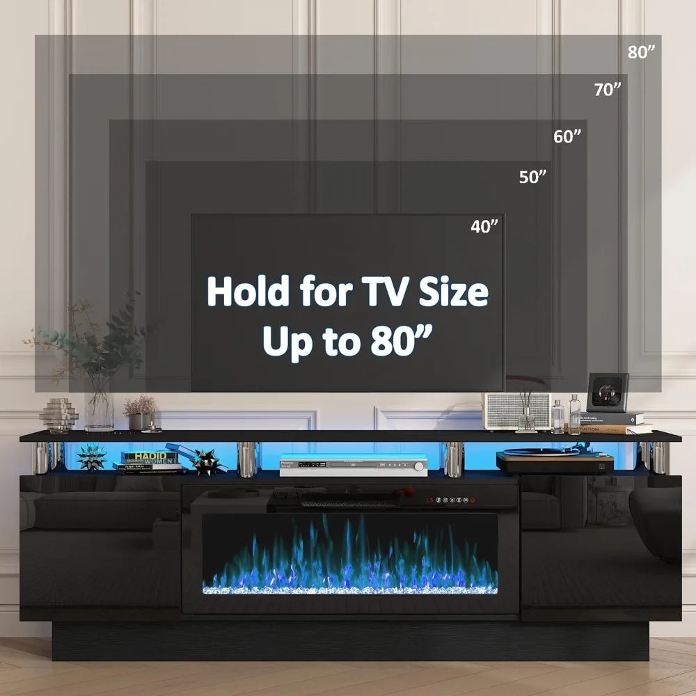 Frame Modern Wood Television Stand With Led Fireplace Entertainment Center