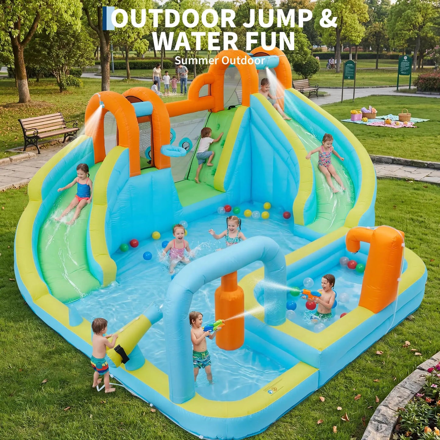 HiMISS 10-in-1 Inflatable Bounce House With Slide For Backyard Fun