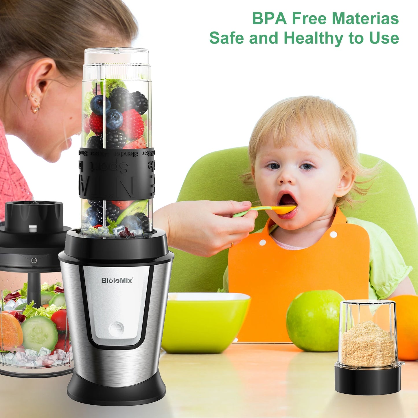 Biolomix 3 in 1 Multifunctional Food Processor 700W Portable Blender