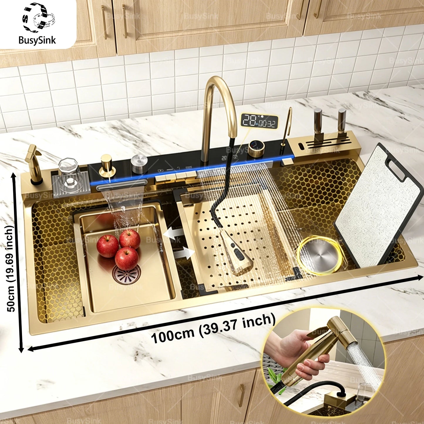 BusySink Modern Stainless Steel Kitchen Sink With Digital Display