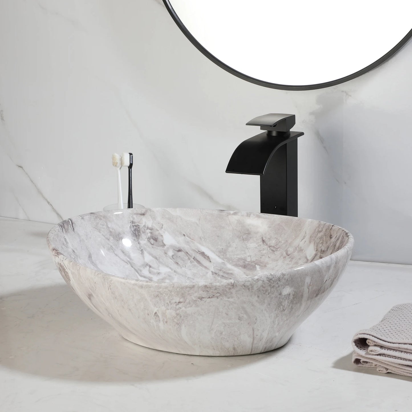 MEKKHALA Kemaidi Oval Vessel Sink With Faucet Above Counter