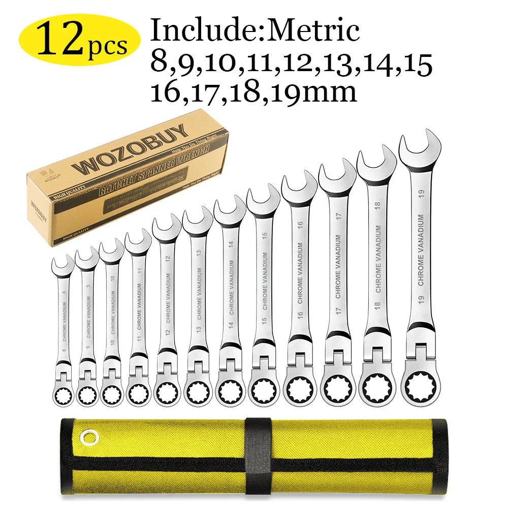 WOZOBUY Flex-Head Ratchet Wrench Set 12/14/16/17pcs Cr-V