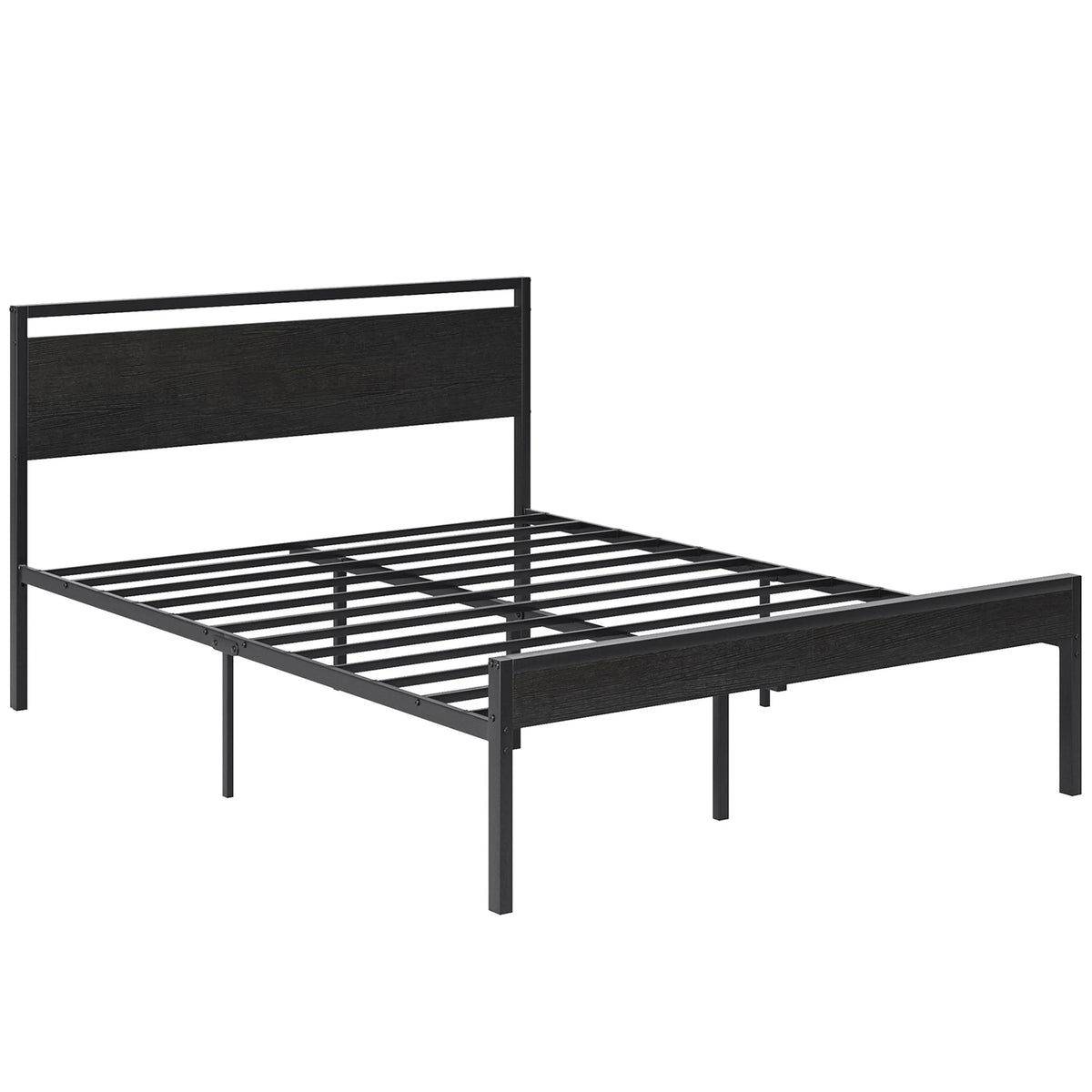 JHK Metal Bed Frame With Wood Headboard Heavy Duty Platform