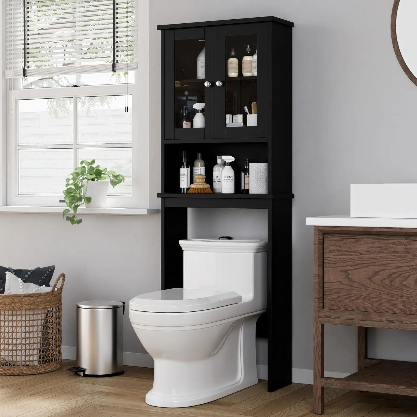 XIUWO Over The Toilet Storage Cabinet With Anti Tip Device