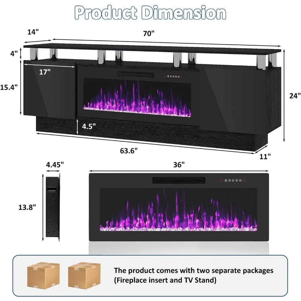 Frame Modern Wood Television Stand With Led Fireplace Entertainment Center